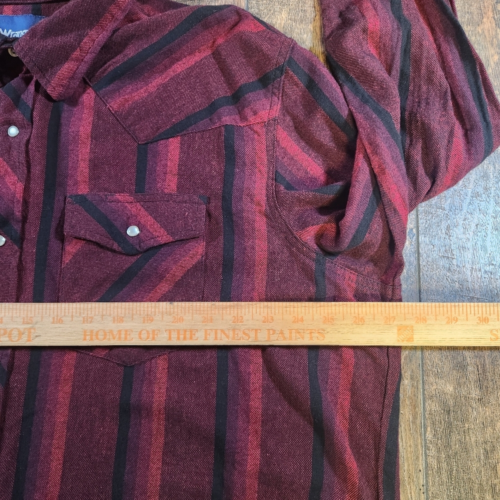 Wrangler Western Shirt Red Black Pearl Snap Woven Striped Flannel Mens Size XXL - Picture 6 of 8